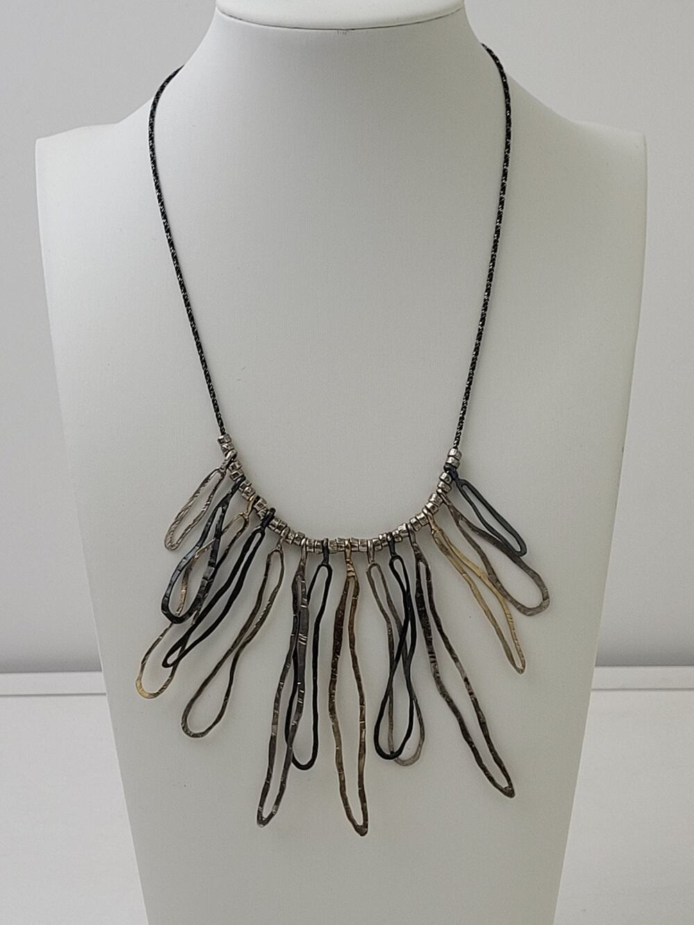 Sterling 925 Tri Color Hammered Dangle Statement Necklace | Made in Israel